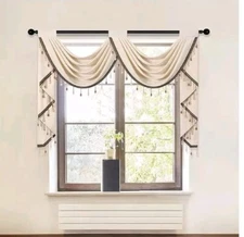 Elkca Chenille Hollow 2 Swag Valance Beige.    S12