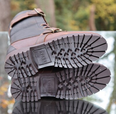 Ralph Lauren Zacha Shearling Leather Combat Boots Brown Roll Over