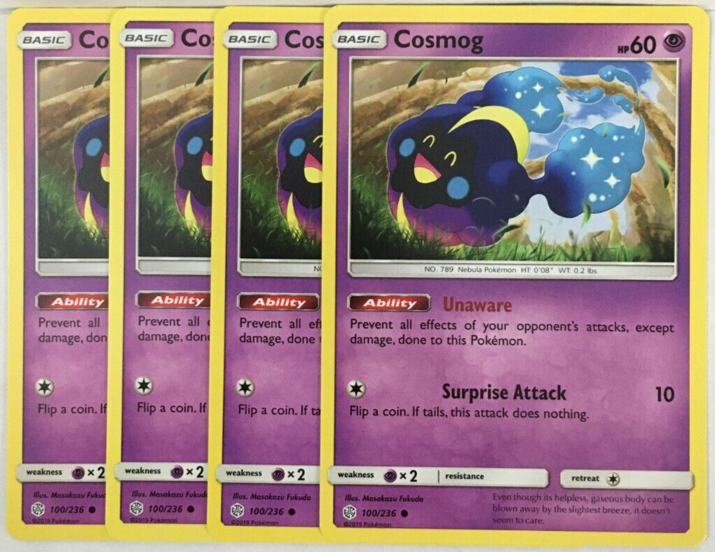 POKEMON 4X COSMOG 100/236 COSMIC ECLIPSE COMMON NEAR MINT-PLAYSET