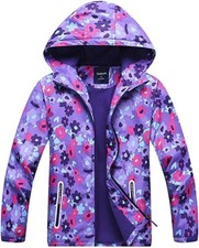 Kids Waterproof Rain Jacket Raincoat Fleece  Knitted Lining Hooded Size S