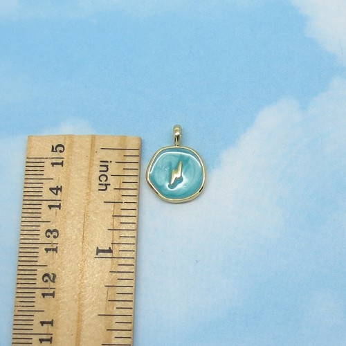 Little Enamel Lightning Bolt Charm Pendant Gold Plated 05108-P Aqua - Picture 2 of 3