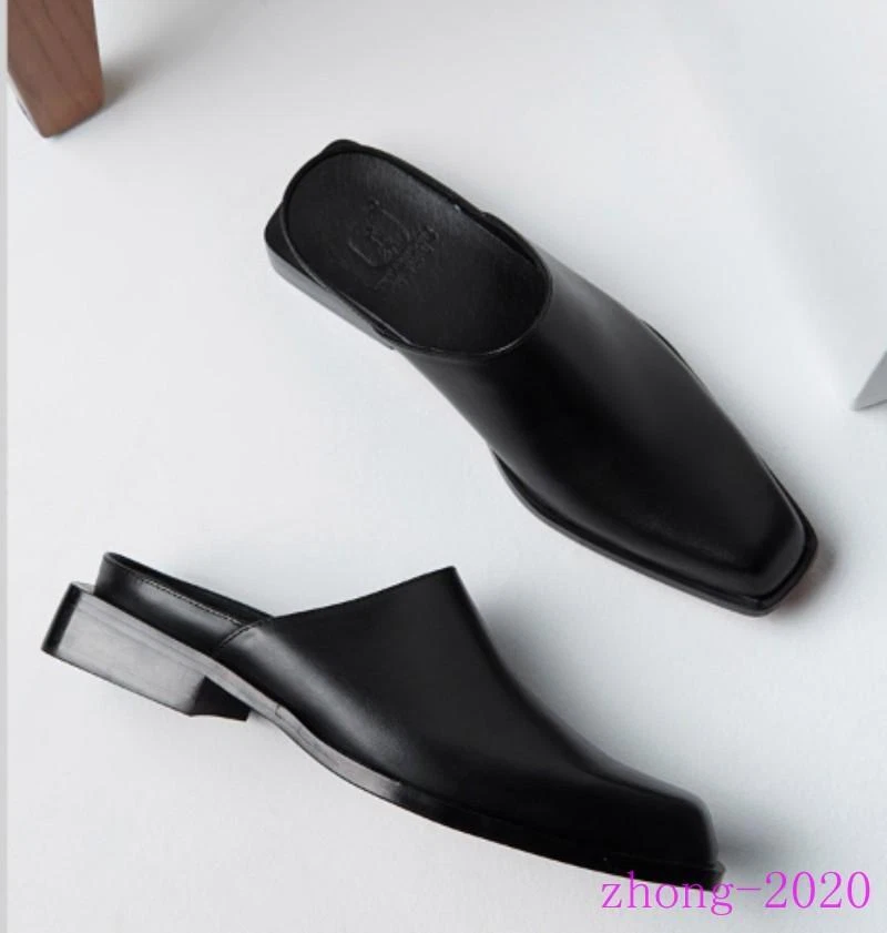 Zapatillas informales de fiesta de cuero real con puntera cuadrada para hombre ropa de trabajo mulas Foto 2 de 4