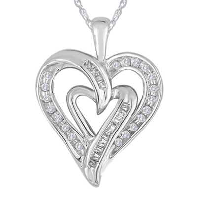 1/5 Ct Diamond 10K White Gold Double Heart Pendant Necklace