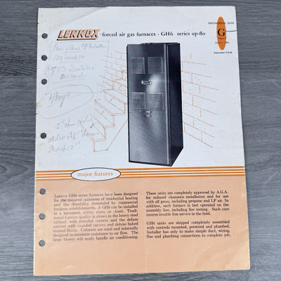 Vtg Lennox 1961 Brochure Gas Furnace GH6 Series Engineering Data Specs Info