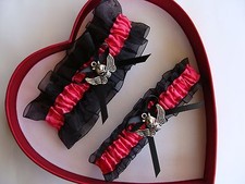 NEW Wedding Garter French Pink Black Prom GetTheGoodStuff Skull w/ Wing