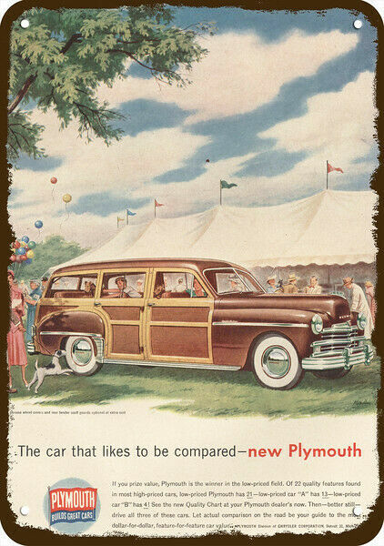 1949 PLYMOUTH WOODY Wood-Panel Station Wagon DECORATIVE REPLICA METAL SIGN