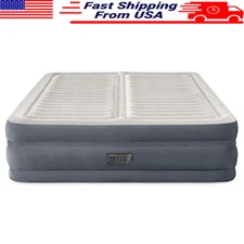 King Air Mattress Dual Zone Pillow Top Built-in Pump Fiber-Tech Support Gray New