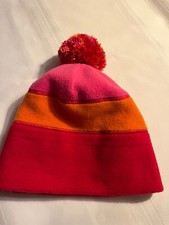 Gap Kids S/M Girls Striped Beanie Hat Red Orange Pink Pompom