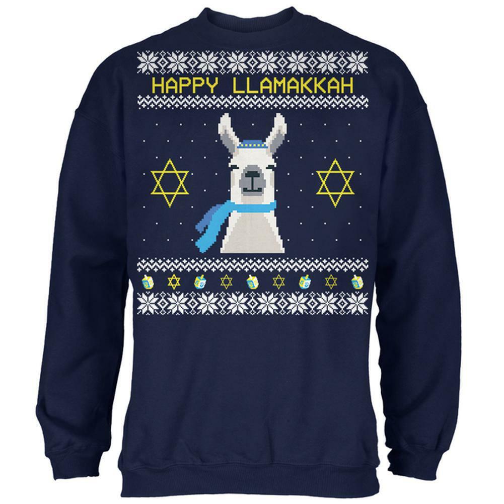 Old Glory Llama Llamakkah Ugly Hanukkah Sweater Mens Sweatshirt Navy