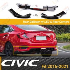 For 2016-21 Honda Civic Sport Style Rear Bumper Spoiler Led Diffuser Corners