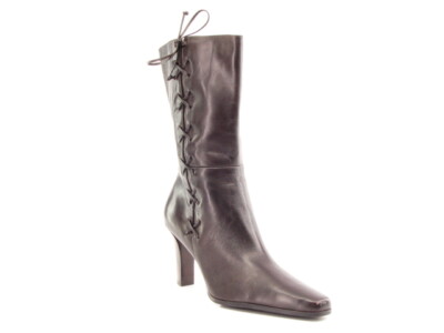 New ANNE KLEIN Women Brown Leather Mid Calf Side Zip High Heel Boot Shoe Sz 10 M
