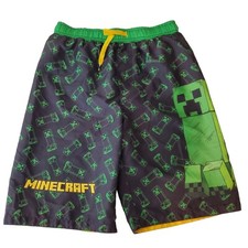 Minecraft Swimtrunks Boys 14/16 Green Black Creeper Mojang Beach Built-in Brief