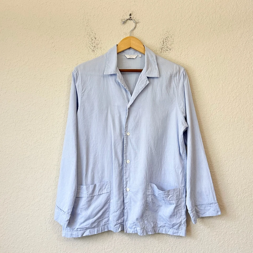 Conjunto de pijama FRETTE para hombre talla M azul claro abotonable algodón salón ropa de dormir acogedor Foto 3 de 4
