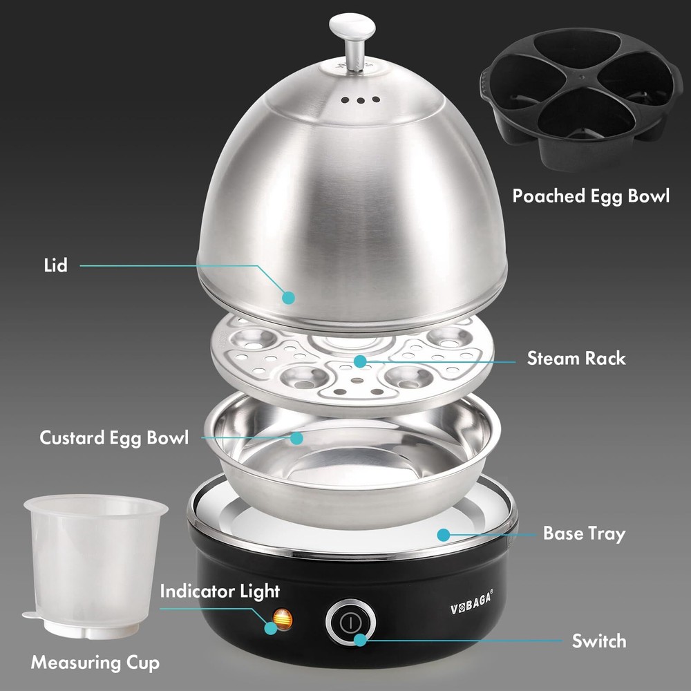 Electric Egg Cooker 7 Egg Capacity Boiler Poacher Steamer with Auto Shut Off