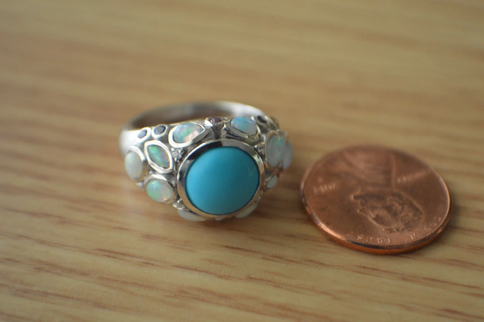 Anillo de platino/multigeo turquesa de la Bella Durmiente de 3,50 quilates sobre plata fina talla 6 Foto 4 de 4