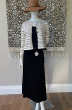 St John Collection by Marie Gray Ivory Navy Striped Crest Jacket Top Size 2