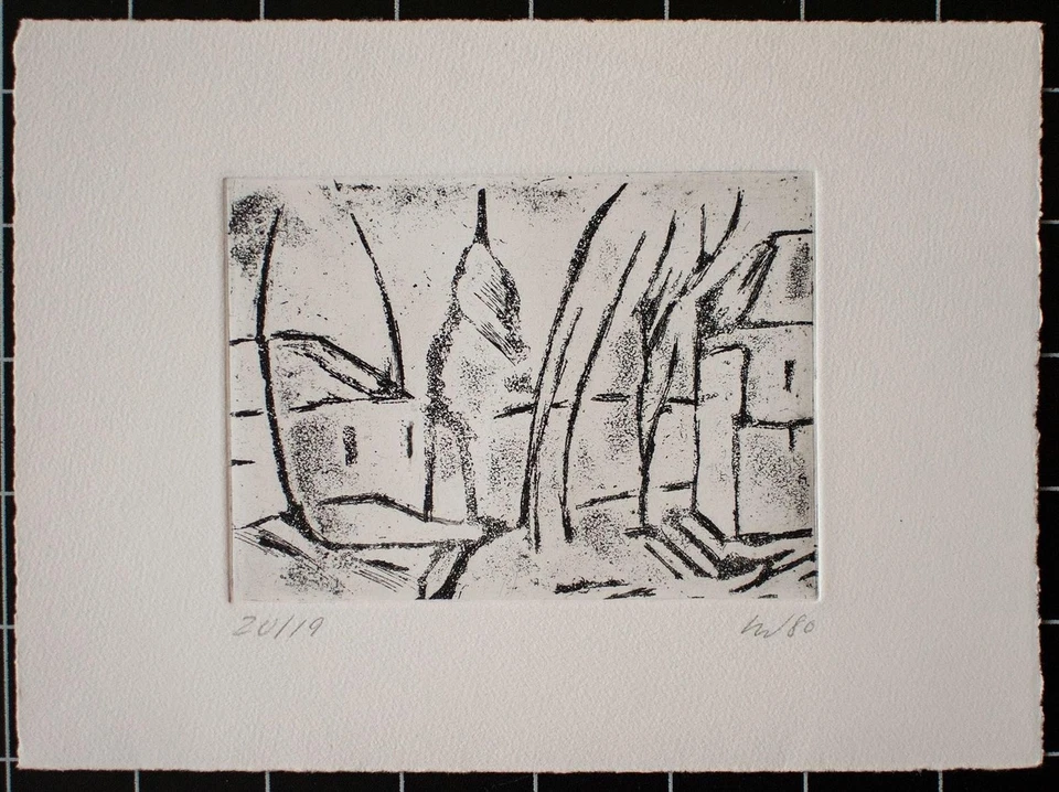 Veronika Wagner Moskau Abstrakt Stadtansicht Ostdt. Kunst Radierung 1980 19/20 - Bild 2 von 2