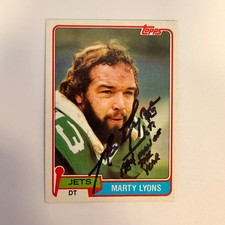 1981 Topps Marty Lyons Auto NFL Man of the Year Inscribed NY Jets Must See #238