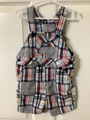 Boys Size 24 Months Plaid Short Overalls