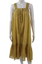 Doen Womens Yellow Organic Cotton Square Neck Sundress Button Mid Calf Size XS