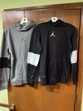 Lot of 2 Jordan Boys Dri-Fit Pullover Hoodie XL 13-15YR Jumpman Logo Gray Black