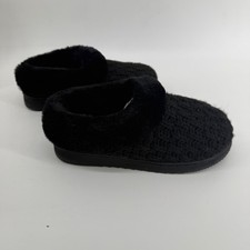 Dearfoams Womens Black Cable Knit Faux Fur Trim Clog Slippers Size Medium 7-8