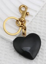 Glossy Black Heart Charm Keychain Glossy Resin Gold Purse Bag  Premium Dust Bag