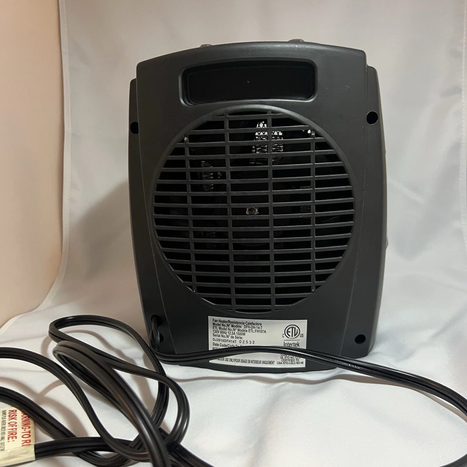 Calentador eléctrico portátil Duraflame de cerámica 1500 W #DFH-DH-14-T probado funcionando Foto 4 de 4