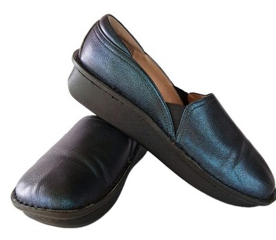 ALEGRIA Womens 10.5/41 DEB-413 Embossed Metallic Blue Leather SlipOn Nurse Shoes