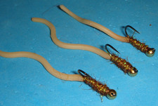 MOSCHE PESCA A MOSCA - Tan/Brn SQUIRMY WORM EURO JIG Ninfe (TNG) taglia #10 (6 pz.)