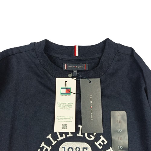 Tommy Hilfiger T-Shirt Boys Size 10 Navy Embroidered New York Logo Cotton Tee - Picture 3 of 7