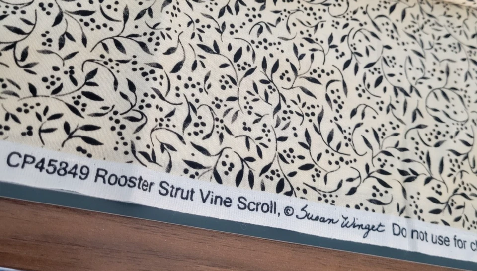 Rooster Strut Vines by Susan Winget Cream and Black Vines Cotton Fabric - Image 2 of 3