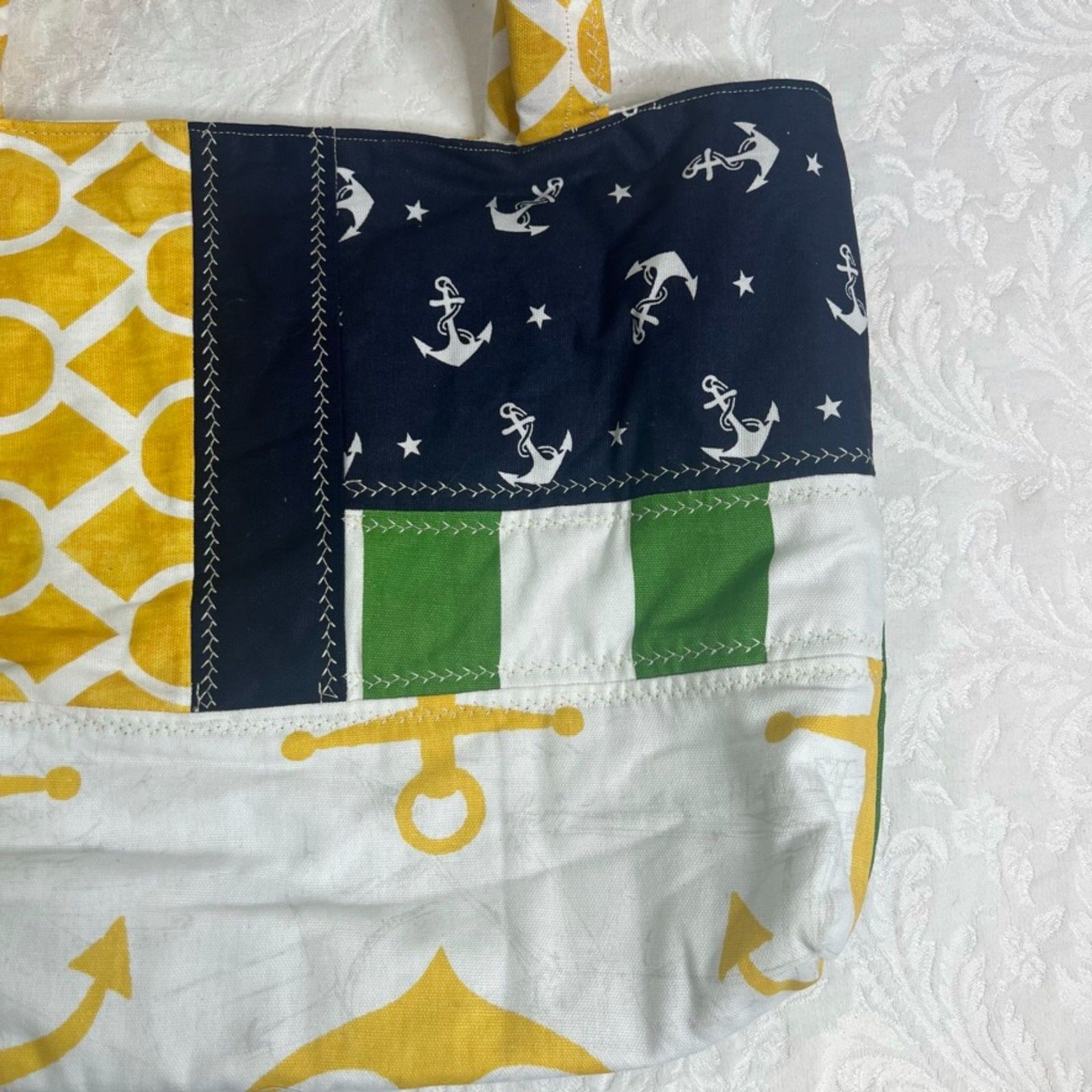 Nautical Beachy Colorblock Patchwork Tote Bag Han… - image 6