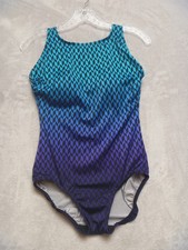 LONGITUDE Swimsuit Womens Size 10 1 piece Blue Shimmery Figure-Flattering 