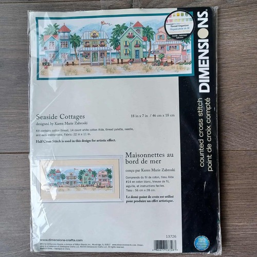Vintage DIMENSIONS Seaside Cottage Cross Stitch By Karen Zabroski 18"X7"  13726 - Picture 1 of 8