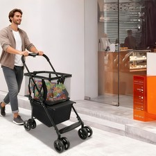 Folding Shopping Cart With Removable Shopping Bag Heavy Duty Black Shopping Cart