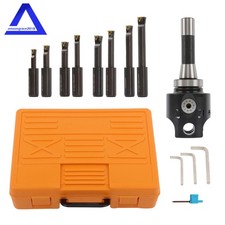 3" Boring Head R8 Shank 1-1/2-18 Threads for Boring + 8 pcs 3/4" Boring Bar Set