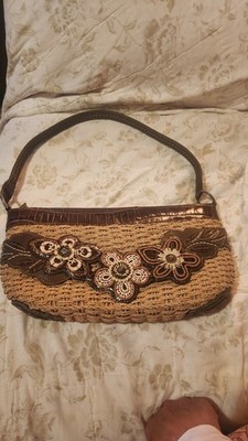 Brighton Woven Straw Handbag Purse 3d Flowers