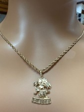 1980's VINTAGE 14K GOLD PISCES FISH PENDANT NECKLACE, 14K ROPE CHAIN 26 INCHES