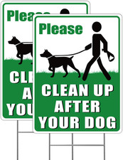 2 Pack Clean Up After Your Dog Lawn Signs 12.6 x 9.5 with Metal Stake