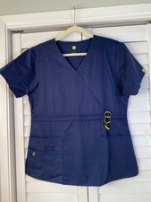 NEW WonderWink Women s Size Large Navy Front Pockets Scrub Top