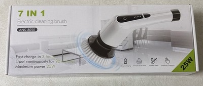 7 in 1 ELECTRIC CLEANING SPIN BRUSH KIT ANS-8050 White 25 Watt Wireless New