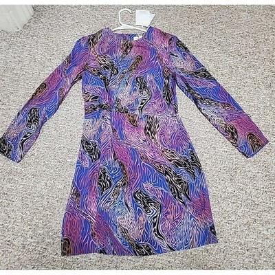 & Other Stories Paris Atelier Blue Pink Abstract Tiger Twist Mini Dress Size 6