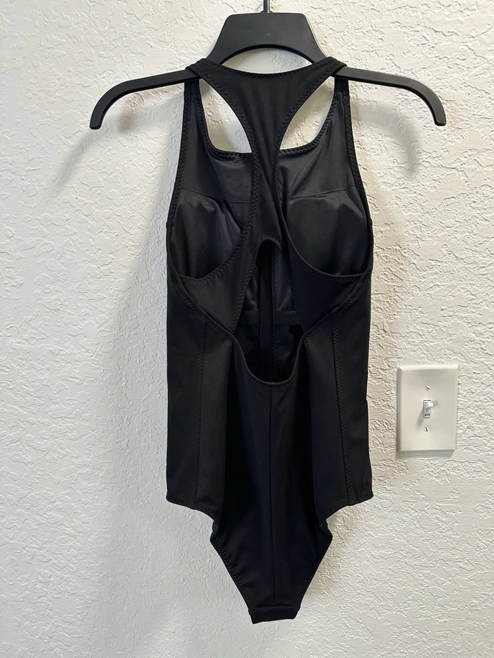 Fabletics One Piece Women Swimsuit High Tide Black Zipper Front Racerback Medium - Image 2 of 4