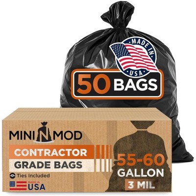 Contractor Garbage Bags 55 Gallon Heavy Duty | 50 Count | 3 Mil Construction ...