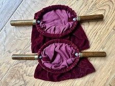 2 Burgundy Velvet Church Offering Tithe Collection Bag w/Wood Handles VINTAGE