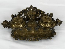 Ancien Double Encrier Antique en Bronze Tête de Chimère - Époque Napoléon III