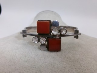 Vintage Eliz Kauppi 813 Silver Red Stone & Clear Crystal Bangle Bracelet