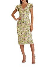 Mac Duggal Cream Multi Embellished Floral Cap Flutter Sleeve Dress Size 6 $498