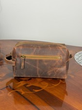 Genuine Waxed Leather Toiletry Bag, Unisex Dopp Kit Travel Wash Bag